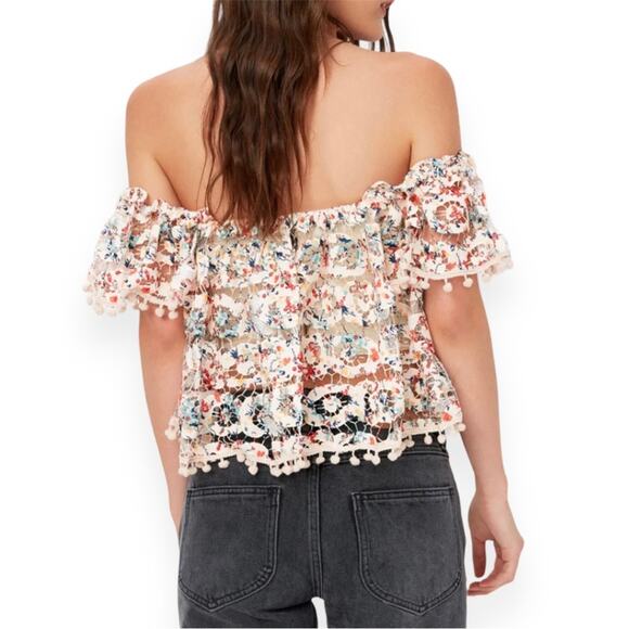Tularosa Revolve Amelia Rainbow Lace Off The Shoulder Boho Crochet Crop Top XS - Picture 2 of 14